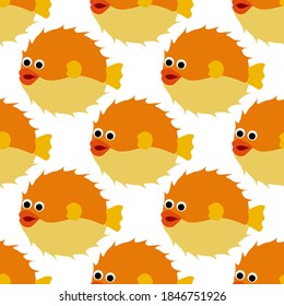 Cute seamless pattern with sea urchin fish on a white background. Marine reptiles in a flat style. Cartoon wildlife for web pages.
Stock vector illustration for decor and design, textiles,
wallpaper