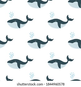 Cute seamless pattern with sea whale on a white background. Marine reptiles in a flat style. Cartoon wildlife for web pages.
Stock vector illustration for decor and design, textiles,
wallpaper