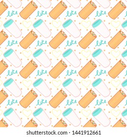 Cute seamless pattern with shawarma, coffee and lettering. Design for cafe