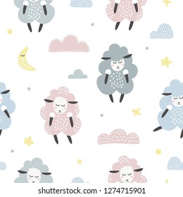 Cute Seamless Pattern Sheeps Clouds Childrens Stock Vector (Royalty ...