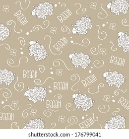 Cute seamless pattern with sheeps, vector format