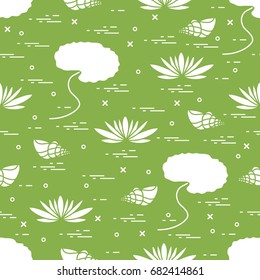 Cute seamless pattern with shells and flowers and leaves lilies. Design for poster or print.