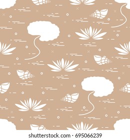 Cute seamless pattern with shells and flowers and leaves lilies. Design for poster or print.