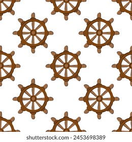 Cute seamless pattern with ship steering wheel. Backdrop, banner, fabric, texture, textile, notebook, wallpaper, wrapping paper template.