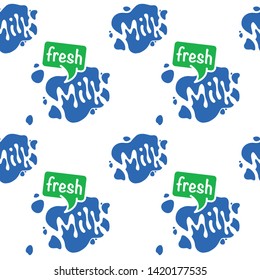 Cute seamless pattern with signature Milk and Fresh, for World Milk Day.  