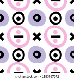 Cute seamless pattern with simple freehand shapes in vector. Handdrawn texture for background, backdrop, wallpaper, wed banner, wrapping paper, children room decoration, fabric or other type of design