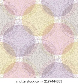 Cute seamless pattern with simple hand drawn loops in white, lilac colors for covers, modern fabric. Abstract circles for design of kid's products, covers, fabric