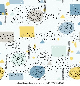 Cute seamless pattern with simple shapes. Scandinavian style. Perfect for kids fabric, textile, nursery wallpaper.