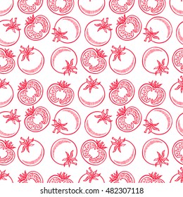cute seamless pattern of sketch tomatoes. hand-drawn illustration