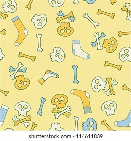 Cute seamless pattern with skulls and socks