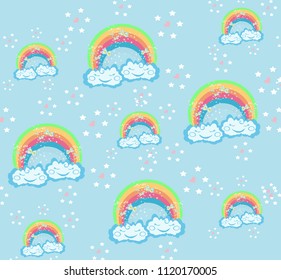 Cute seamless pattern with sleeping clouds 