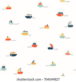 Cute seamless pattern with small color ships