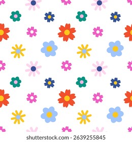 Cute seamless pattern with small colorful flowers. Seamless pattern for textile, fashion fabric print for girl baby and woman dress, home decor, floral design art