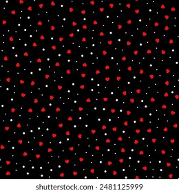 Cute seamless pattern with small dots and hearts. Vector illustration for print om fabric, gift wrapping, wallpapers, banners
