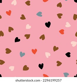 Cute seamless pattern with small hand drawn hearts. Vector hearted texture. Romantic background with small hearts
