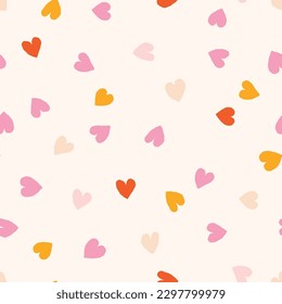 Cute seamless pattern with small hand drawn hearts. Vector hearted texture. Romantic background with small hearts