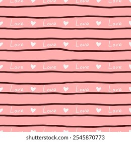 Cute seamless pattern with small hearts and lettering love. Vector Pastel background. Valentines day and love