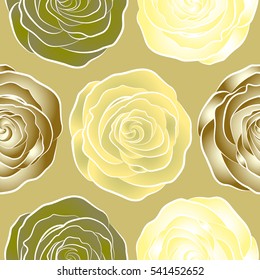 Cute seamless pattern in small rose flowers. Small neutral, yellow and white rose flowers. Vector seamless floral pattern.