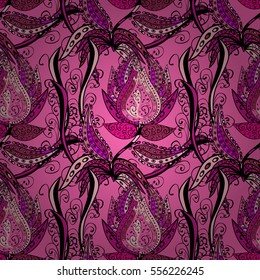 Cute seamless pattern in small rose flowers silhouette. Small pink rose flowers. Monochrome vector seamless floral pattern. Radial gradient shape.