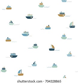 Cute seamless pattern with small ships