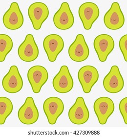 Cute seamless pattern with smiley Avocados in cartoon style. Cute and funny texture for kids. Lovely background with Avocado