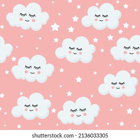 Cute seamless pattern smiling clouds Eps 10