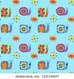 Cute seamless pattern with a snails and ornament