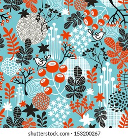 Cute seamless pattern with snow birds in crown. Vector texture. 