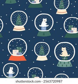 Cute seamless pattern with snow globes. Christmas print. Vector hand drawn illustration.