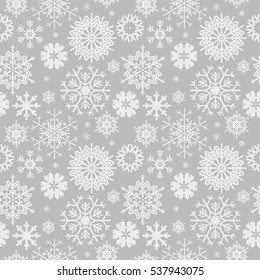 Cute seamless pattern with snowflakes isolated on light grey background for your creative designs