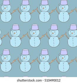 Cute seamless pattern with snowmen