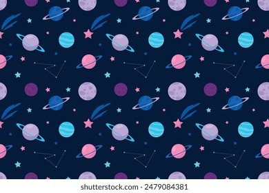 Cute seamless pattern with space for kids, babies. Perfect for kids apparel,fabric, textile, nursery decoration,wrapping paper. Vector illustration