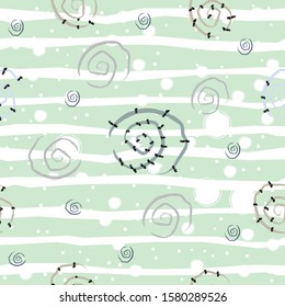 Cute Seamless Pattern with Spirals and Stars. Vector Illustration.