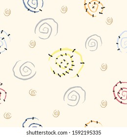 Cute Seamless Pattern with Spirals and Stars. Vector Illustration.