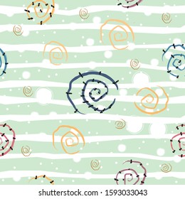 Cute Seamless Pattern with Spirals and Stars. Vector Illustration.
