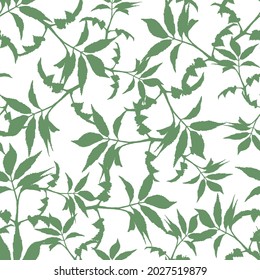 Cute seamless pattern with sprigs. Green leaves background. Vector illustration.