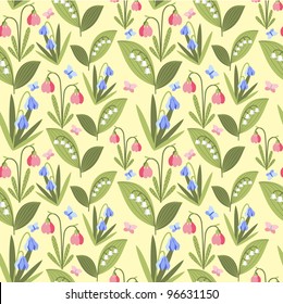 Cute seamless pattern with spring flowers