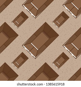Cute seamless pattern with square chocolate sweets. Brown noisy textured background. Flat linear style illustration. Vector.