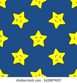 Cute seamless pattern with cute stars character. Good for children, baby textile. Good night design. for bedroom, linens, wallpaper