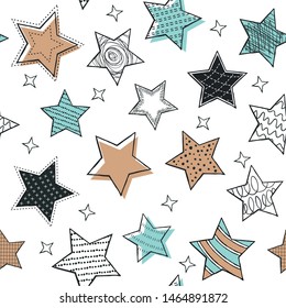 Cute seamless pattern with stars. Hand Drawn vector illustration. Wrapping paper pattern. Background with abstract elements.