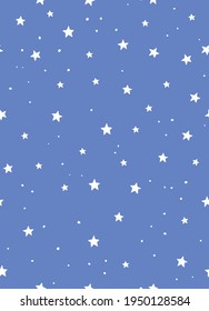 Cute Seamless Pattern with Stars on Blue Background. Simple Hand Drawn Vector Illustration. Great for Textile, Fabric Prints, Wrapping Paper.