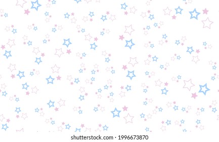 Cute seamless pattern with stars. Pastel color pink and blue stars on white background. Vector illustration