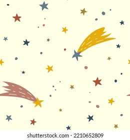 Un patrón impecable con estrellas y estrellas de estilo infantil de dibujos animados.