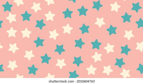 Cute seamless pattern with stars Vector illustration Turquoise and light yellow stars on pink background