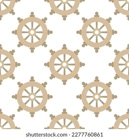cute seamless pattern with steering wheel on white background, marine items in flat style, vector illustration for decor and design, textiles, wallpaper, wrapping paper