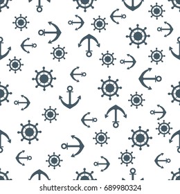 Cute seamless pattern with steering wheels and anchors. Marine theme. Design for poster or print.