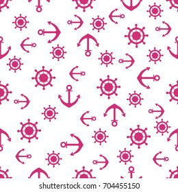 Cute seamless pattern with steering wheels and anchors. Marine theme. Design for poster or print.