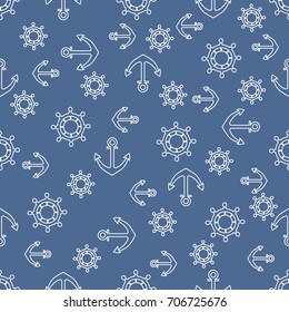 Cute seamless pattern with steering wheels and anchors. Marine theme. Design for poster or print.