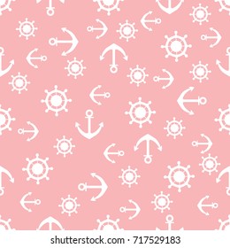 Cute seamless pattern with steering wheels and anchors. Marine theme. Design for poster or print.