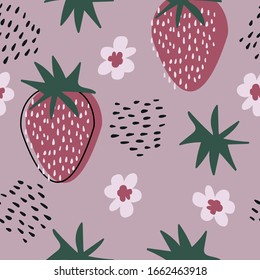 Cute seamless pattern with strawberries. Good for printing, vector